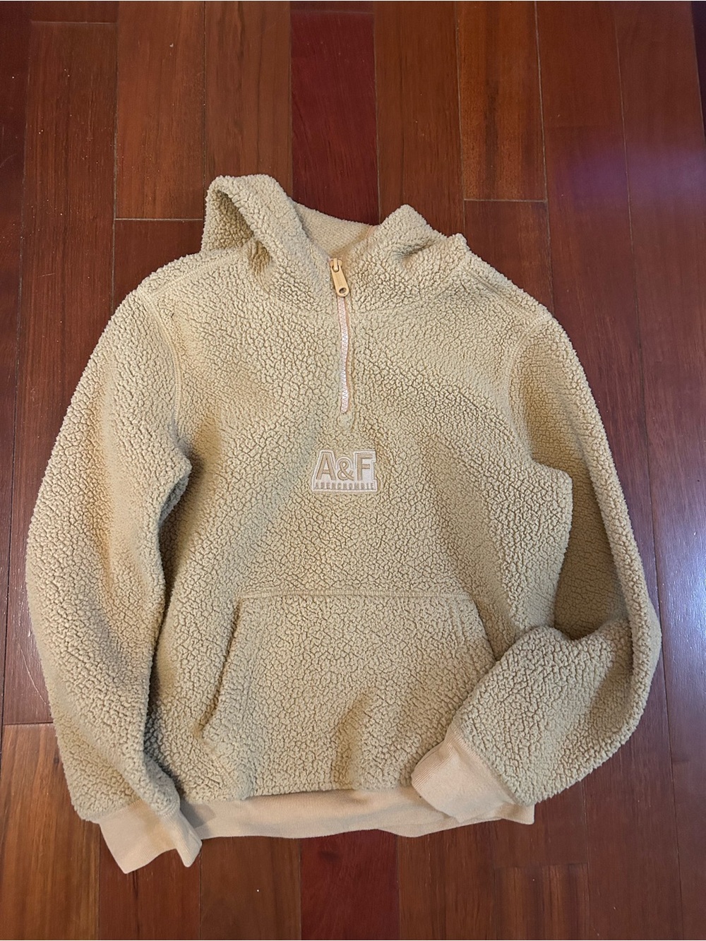 Abercrombie & Fitch Kids Tan Sherpa Half-Zip Hoodie